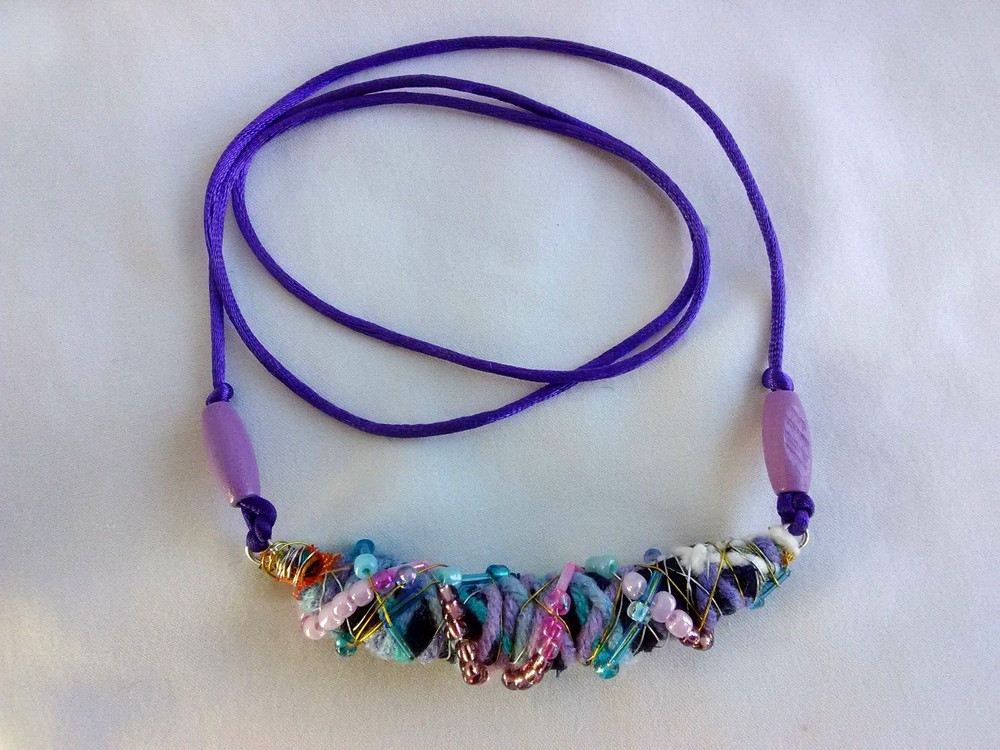 Women Boho Fabric Textile Beaded NECKLACE 30″ Boho Gypsy USA Seller New