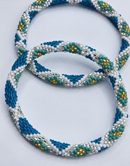 Set of 2 Handmade Glass Seed Bead Beaded Multi-Color Stackable Crochet Bracelets