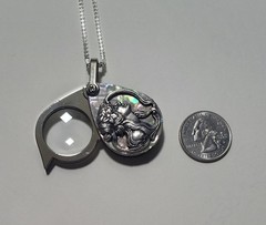 Magnifying Glass Victorian Art Nouveau Lady Face Mother of Pearl Loupe Pendant