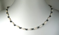 Lyn’s Jewelry Freshwater Pearl and Hematite Necklace Silver 18″