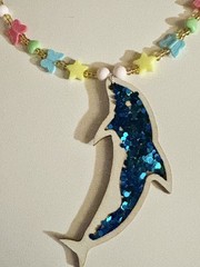 Marina Sparkle Dolphin Wooden Pendant Bead Handcrafted Artisan Necklace