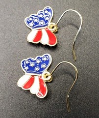 Dangle/Drop/Costume/Fashion/ Red White & Blue~ Butterfly~ Gold Plated Earrings!!