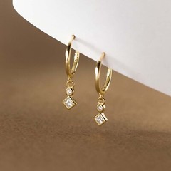 14K Gold CZ Dangle Drop Earrings 925 Sterling Silver Dangle Hoop Earrings