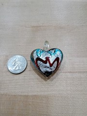 Handcrafted Glass Heart Pendant Blue Silver Red Black Artisan Charm