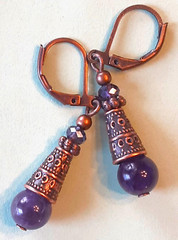 AMETHYST Bali Style CONE drop COPPER leverback handcrafted XGE