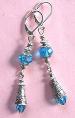 faceted LIGHT BLUE CRYSTAL dangle earring SP LEVER BACK handcrafted #N25