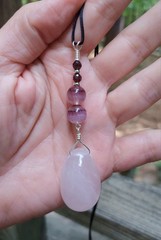 Rose Quartz Pendant With Fluorite Large Teardrop Silver Wired Pink Love Gemstone