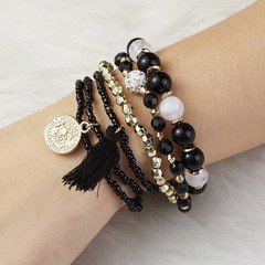 Boho Stackable Beaded Bracelets Set For Women Multilayer Tassel Coin Charm Boho