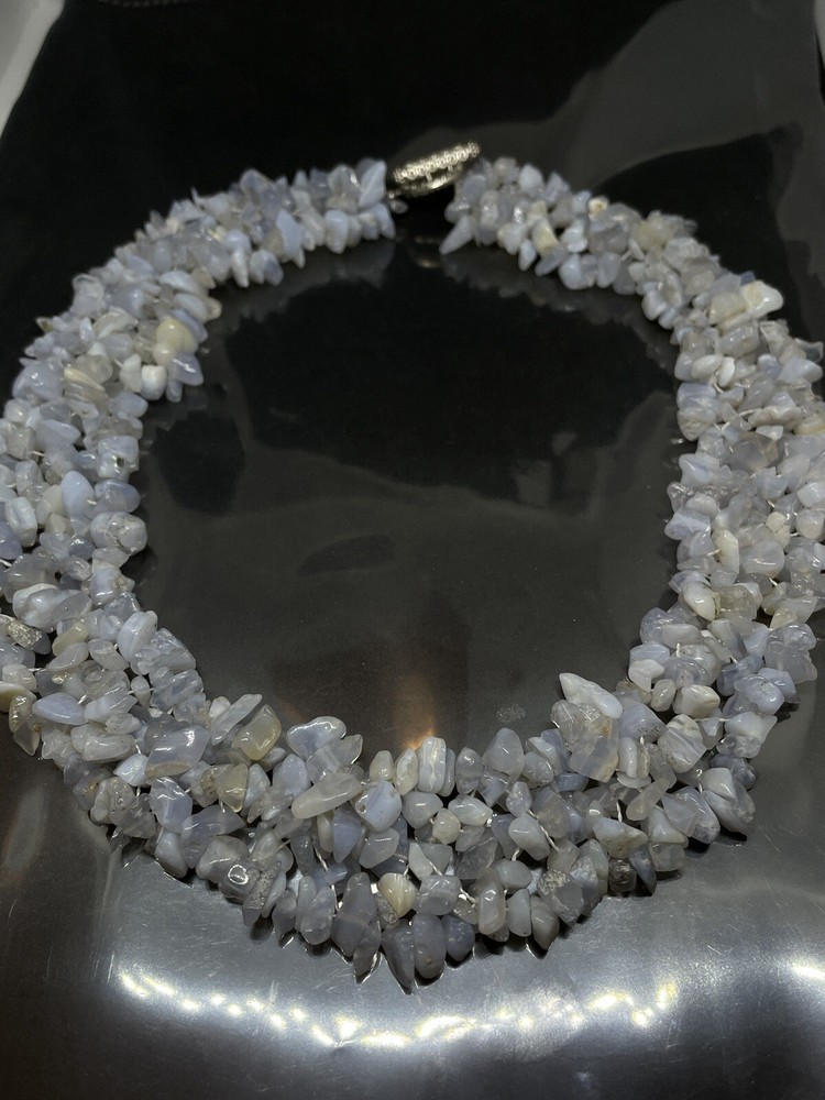 White Quartz Chunky Necklace With Silver Tone Filigree Clasp 18in Stunning✨