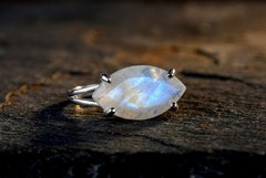 Moonstone Ring Anemone Marquise Cut Rose Gold Sterling Silver Jewelry