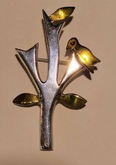 Taxco Sterling Silver Bird In Tree Brooch Marked Mexico 925 TC-193 Modernist