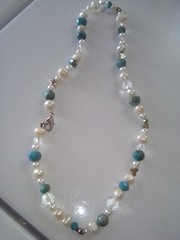 Artisan Silver Tone Beaded Turquoise Pearls And Faceted Glass Crystal Necklace