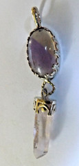 Beautiful Ametrine Cabochon & Veracruz amethyst quartz crystal silver pendant!!