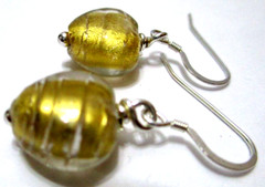 Murano Glass Pierced Earrings Golden Yellow Hearts Sterling Silver French Wires