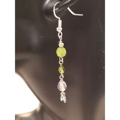 Handmade Dangle Drop Earrings Green Blue Pink Glass Beads .925 Hooks Set 2