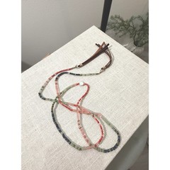 Lariat Necklace Handmade Gemstone Beaded Leather Tassel Pearl Boho Wrap 40 Inch