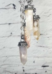 Agate Quartz Tower Crystal Point Chunky Soldered Pendant Necklace – Flower Agate
