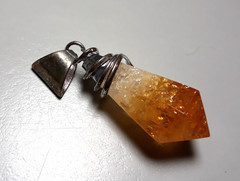 Handcrafted Citrine Crystal Pendant • Faceted Point Silver‑Tone Mount • Artisan