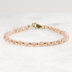 3.5mm Rhodochrosite Bracelet, Dainty Blush Gemstone, 14k Gold Filled