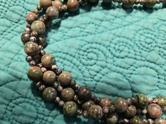 Unakite Jasper Necklace Earrings Set Natural Stone Beaded Sun Tribal Handmade