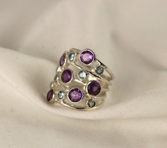 Sterling Silver Ring Amethyst Blue Topaz Gemstone Handcrafted Size 6.5