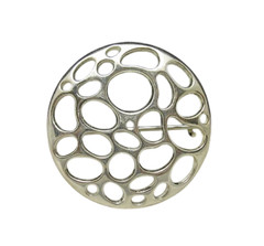 Sterling Silver 925 Circle Brooch Openwork Pin 32mm Handmade Nickel Free