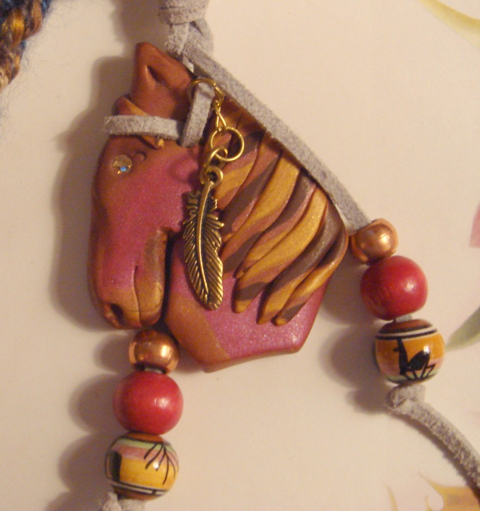 #736 Handmade A Polymer Clay Horse Head Decoration with Crystals.