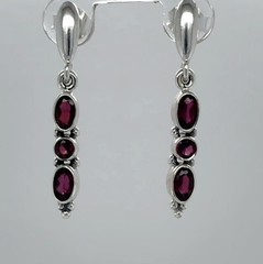 925 Sterling Silver – Triple Oval and Round Red Faceted Garnet Post Earrings