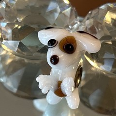 Brown and White Dog Murano Glass 925 Sterling Silver European Bead Charm Euro
