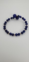 Blue Lapis and Gold Bead Wire Wrap Bracelet
