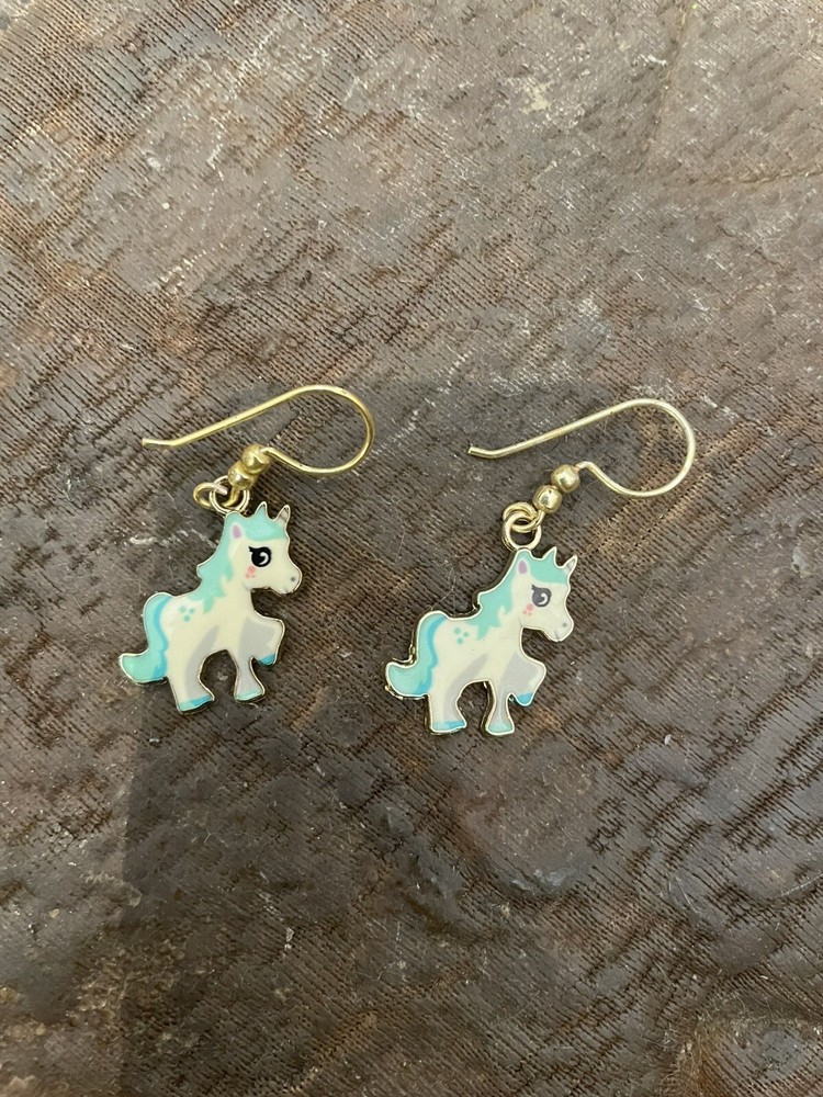Retro My Little Pony Gold French Wire Enamel Dangling Earrings