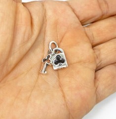 Padlock & Key Club Textured Pendant 925 Sterling Silver, Handmade Jewelry Gifts