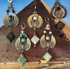 Dramatic Egyptian Revival Winged Scarab Earrings, Hand Crafted, 5 Colors , Tut