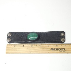 Leather Cuff Bracelet Green Jasper Stone Cabochon Snaps Vintage Handmade AS IS