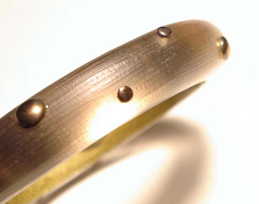 Resin ALEXIS BITTAR Clear/GOLD LUCITE Goldtone STUDDED Hinged BANGLE BRACELET
