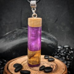 One of a Kind Handmade Olive Wood Resin Necklace Geometric Artisan Jewelry