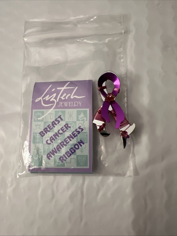 Liztech Breast cancer awareness ribbon signed 2005 pink artisan Beads
