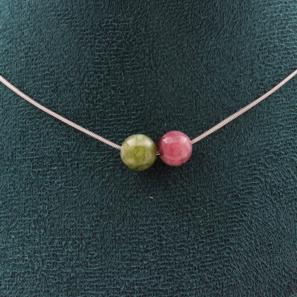 Stones And Minéraux. Necklace 2 Beads Tourmaline Multicolored 0 5/16in Ait