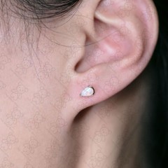 Minimalist Pear Shaped Australian Solid Opal Stud Earrings 14K Yellow Gold
