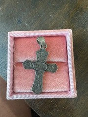 Bob Berg gold & .925Sterling silver western original cross pendant with sapphire
