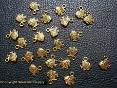 25 Gold plated small fish charms pendants earring findings 9x10x2mm cfp098