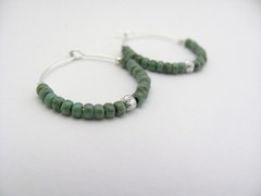 Turquoise Glass Hoop Earrings Silver Plated Beaded Boho Urban Earrings