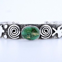 Alex Sanchez Sonoran Gold Turquoise Petroglyph Sterling Silver Navajo Cuff, 1/2”