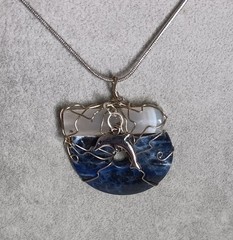 Upcycled Wire Wrap Jewelry Pendant Necklace Agate Stone Dolphin Charm Unique