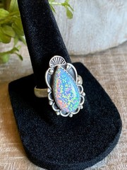 Navajo Blue Balloon Opal Sterling Silver Ring Southwestern Western 8 ADJUSTABLE