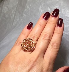 Large Rose Flower Ring No tarnish copper round Wire Wrapped ~ ANY SIZE