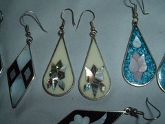 3 Pairs of MOP Turquoise Alpaca Silver Mexico DANGLER Earrings + Bonus 1 Single