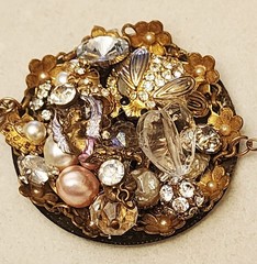 Artisan Mosaic Rhinestone, Broken Jewelry Handmade Upcycled Pendant Necklace