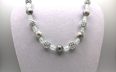 Handcrafted 24″ silver, clear, and multicolor acrylic beads necklace