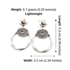 Lightweight Boho Bohemian Silver Hoop Dangle Textured Circle Stud Earrings